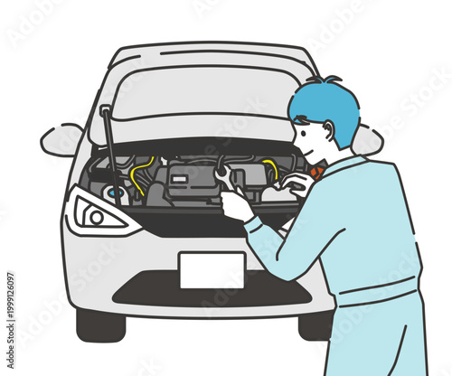 車を点検する整備士のイラスト