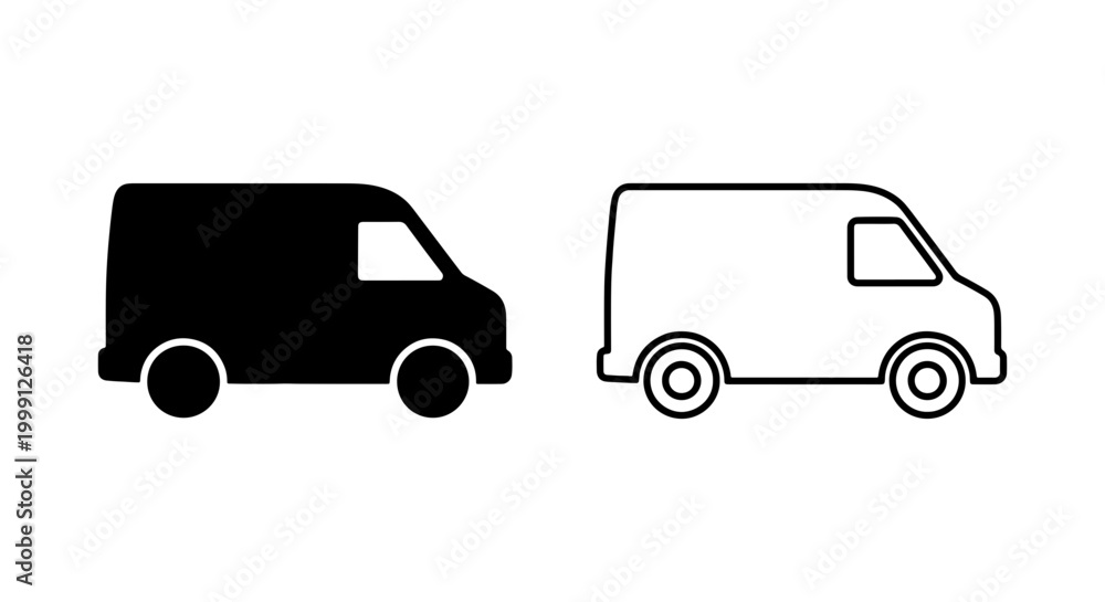 Fototapeta premium Black and white van icons side by side on a plain background