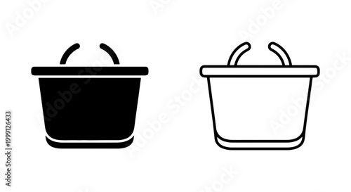 Black and white line art illustration of two buckets with handles side by side