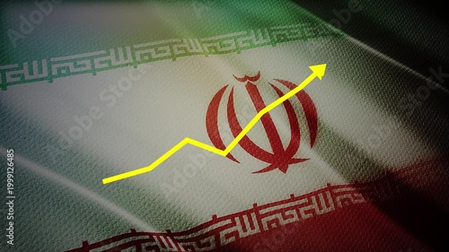 Iran Flag with Yellow Financial Graph Chart – Economic Warning, Market Volatility and Uncertainty Concept