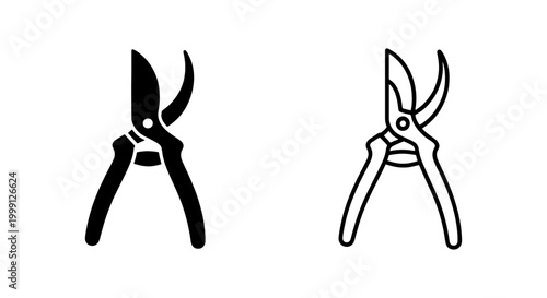 Black and white illustration of pruning shears and secateurs