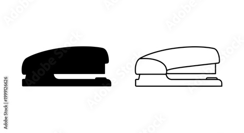 Black and white line art stapler icons in simple style for office supplies