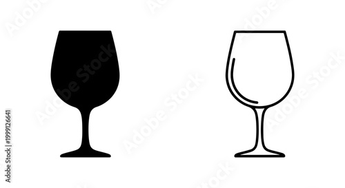 Black and white wine glass icons in simple line art style