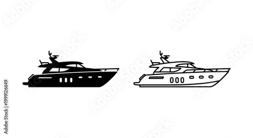 Vector illustration of two luxury yachts in black and white on a pure