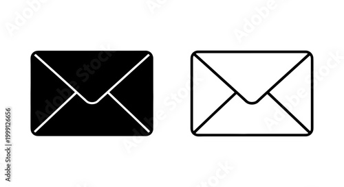 Black and white envelope icons in filled and outlined style for communication or mail concepts