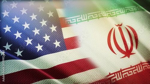 USA and Iran Flags Waving Side by Side in Wind – International Relations, Tension and Diplomacy Concept