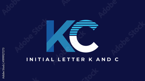 This design creatively combines the initials K and C in varying shades of blue and white, symbolizing modernity and professionalism in branding and identity.
