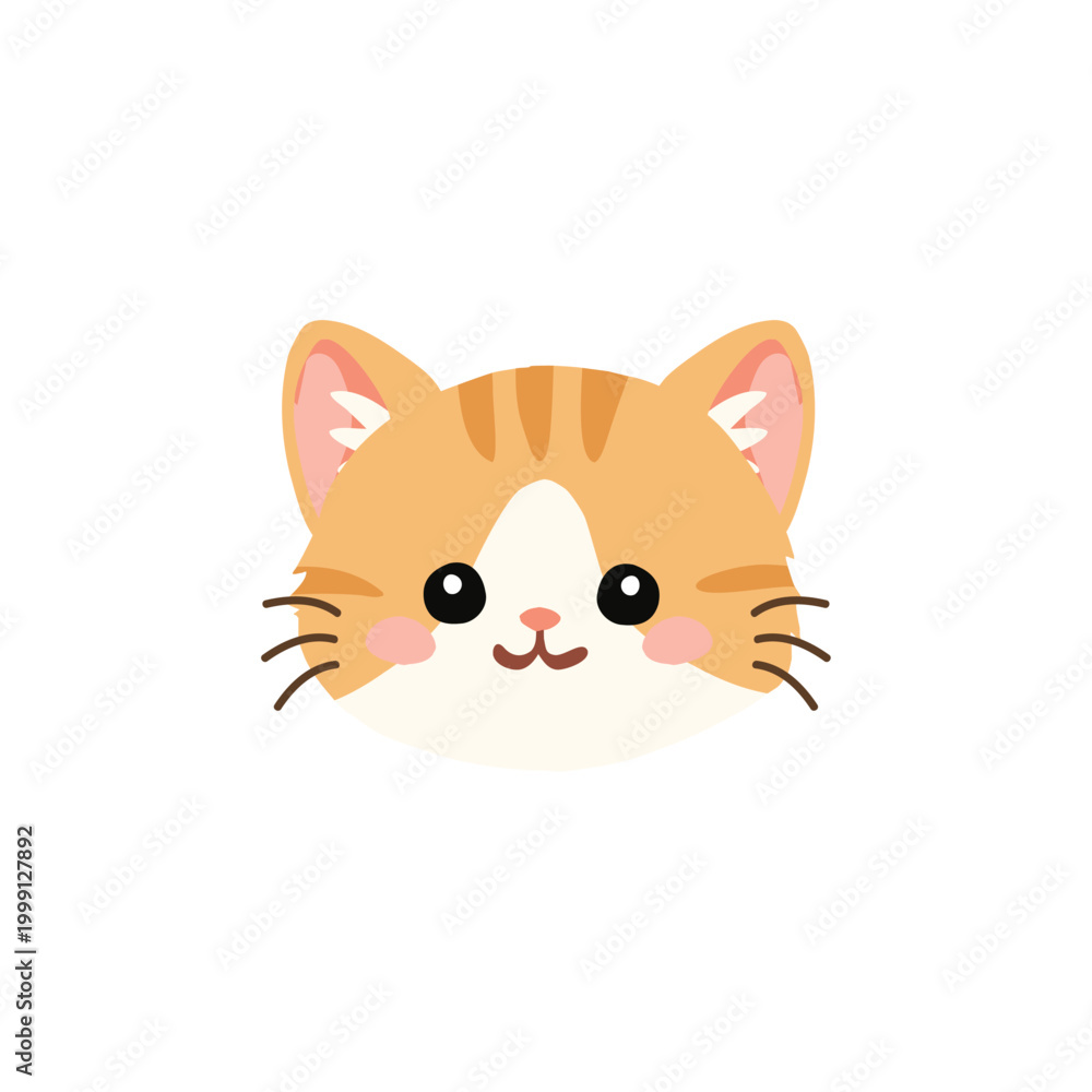 Fototapeta premium cute cartoon kitten face with soft orange tabby pattern