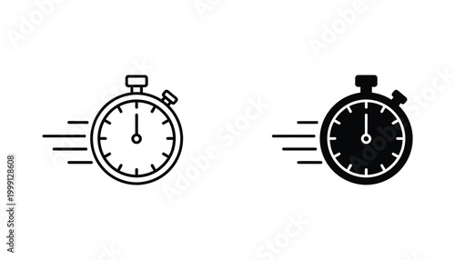 Fast stopwatch icon with motion speed lines for time management and countdown timer application