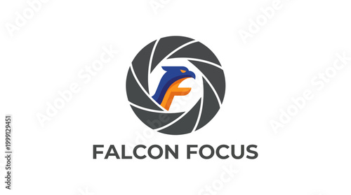 This sleek logo represents a photography brand with a falcon motif, showcasing a dynamic and sharp lens design, perfect for professional photographers and visual storytellers.