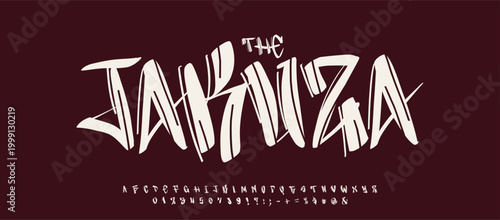фотографія Japan Yakuza Font Logo Alphabet Calligraphy Letter Number Set Modern Typography, Oriental Typographic Design for Title Text, Typo Poster Headline, Type Symbol Logotype, Asian Fonts