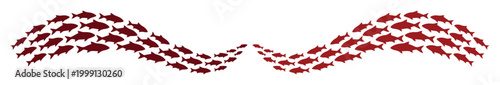 Fotografija Abstract red fish shoal vector illustration, dynamic aquatic school of fish, mar