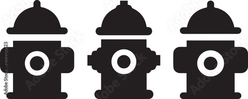 fire hydrant icon set – black vector emergency water supply and firefighter equipment symbols .