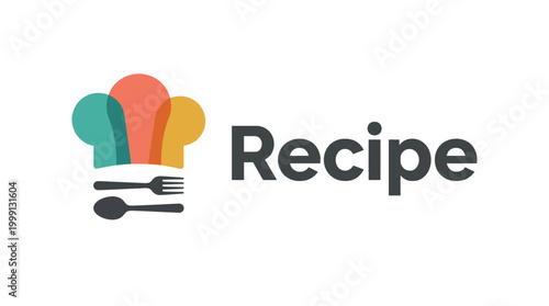 An imaginative logo featuring a chef hat, fork, and spoon, symbolizing culinary creativity and the joy of cooking, perfect for a recipe-focused brand or website.