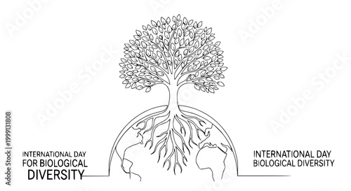 Illustration of a tree with roots on Earth for International Day for Biological Diversity