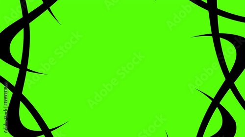 abstract black lines continuously forming symmetrical, flowing patterns against a bright green background