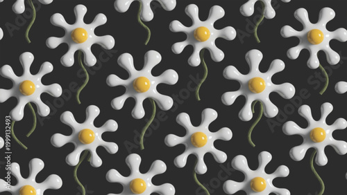 Seamless pattern of small white daisy flowers vector background