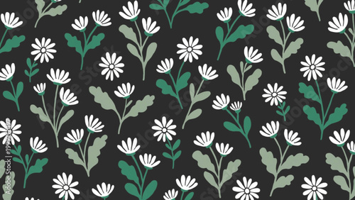 Seamless pattern of small white daisy flowers vector background