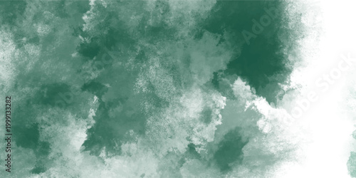 Textured abstract watercolor background in deep green and white with organic cloud-like formations for naturalistic design and artistic overlays