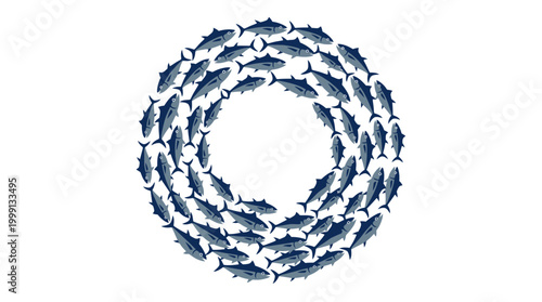 Circular School of Bluefin Tuna Fish Swarm Illustration