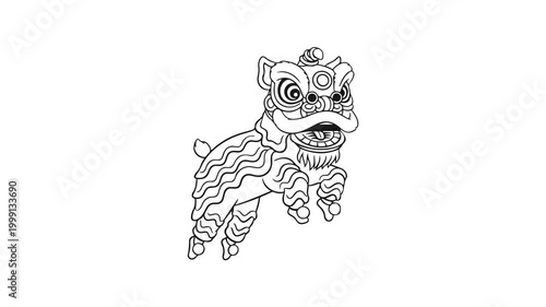 Animation drawing of lion dance, wu shi, barongsai Chinese legendary animals on white background