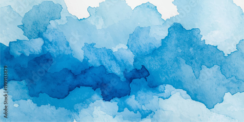 Abstract blue watercolor background featuring a vintage paper texture with light clouds and a summer sky design for a soft nature atmosphere