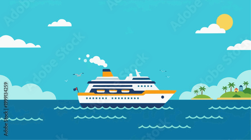 A passenger cruise ship navigating the turquoise waters under a sunny sky, offering an appealing view for tourism.