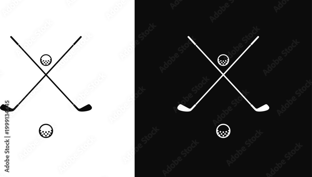 Fototapeta premium Golf logo vector. Isolated golf ball and golf stick with trophy vector illustration 