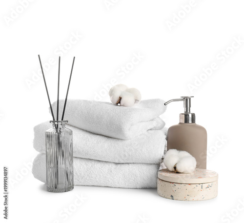 Stack of clean towels, reed...