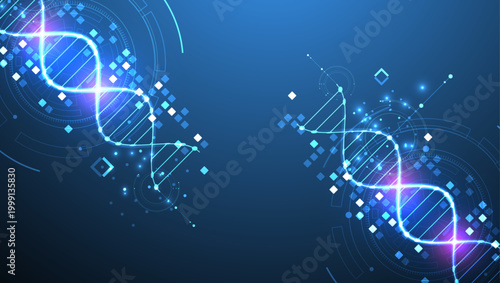 Scientific and technological background. Image of dna molecule with technological elements.