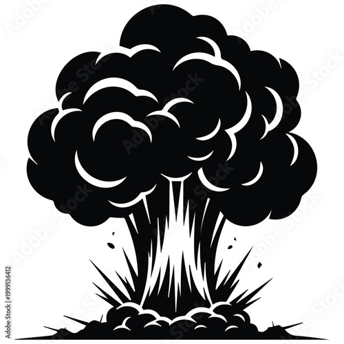 Obraz na plátně Nuclear explosion vector silhouette illustration shows massive mushroom cloud and blast