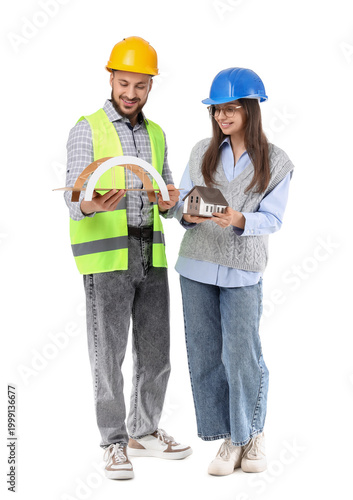 Young engineers with 3D mod...