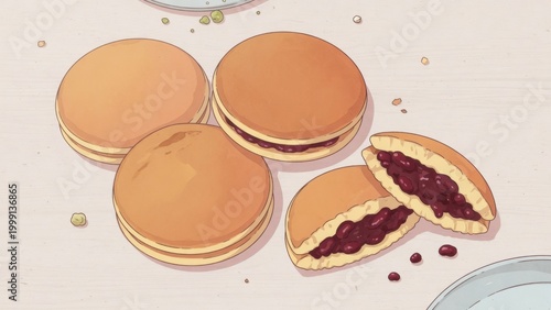 Japanese dorayaki pancakes with red bean paste illustration