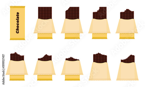 various types of chocolate bars that are bitten. food and beverage product promotion. animated ornaments of food and beverage products. vector illustration
