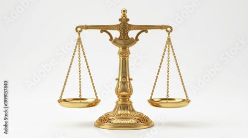 Golden justice scale with crucifix symbolizing law and faith on white background