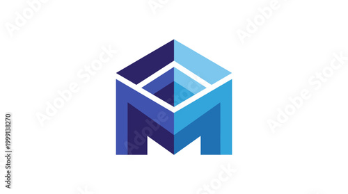 This striking monogram logo in blue tones uses geometric shapes to create an 'M', perfect for businesses seeking a bold, professional, and contemporary identity.
