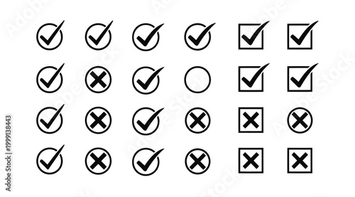 Foto Collection of check mark and cross mark icons in circles and squares