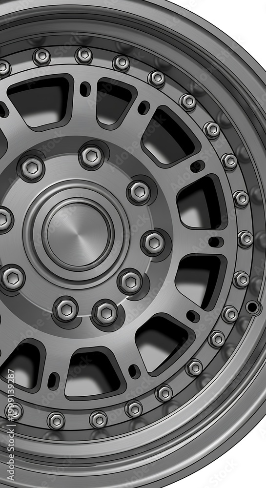 Obraz premium Close-up of a metal car wheel.