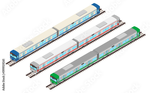 アイソメトリックイラスト：電車セット