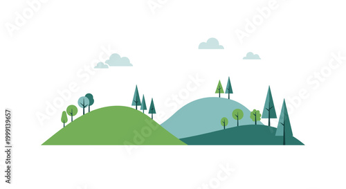 Green hills with trees landscape 1.