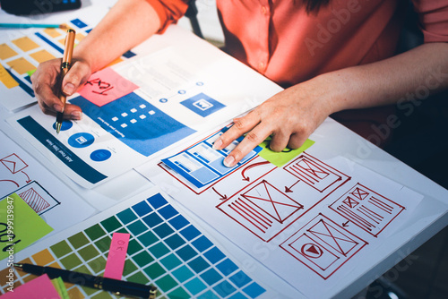 team of UI UX web designer are working together to develop mobile responsive websites with UI UX front end designer previews