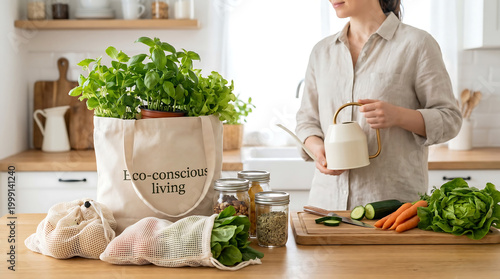 Eco-Conscious Living: Fresh Produce and Sustainable Choices in a Bright Kitchen