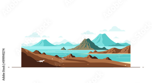 Mountain range landscape with lake.