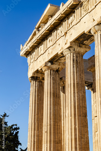 The Parthenon. A close-up of the Doric columns. Acropolis, Athens, Greece, Europe 