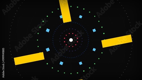 Abstract clock with glowing digital hands and geometric markers