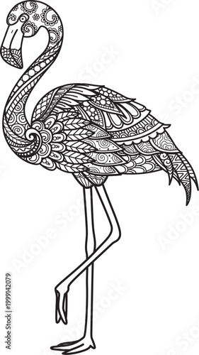 Abstract mandala flamingo for coloring page, decoration, laser cut,engraving and so on.Vector illustration for page size 8.5x11 inches