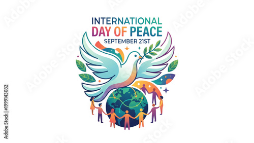 International Day of Peace illustration with dove and globe  