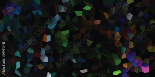 Deep abstract mosaic with a dark background and a rich assortment of colorful geometric polygons, ideal for sophisticated digital art and backgrounds