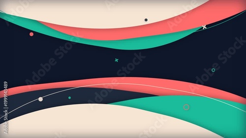Curved shapes float softly against a deep, dark background
