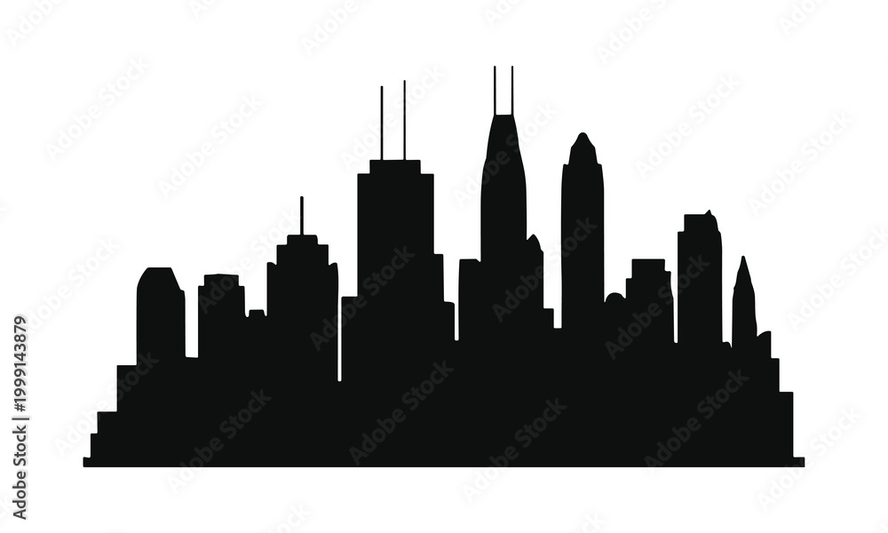 Obraz premium Cityscape skyline silhouette illustration vector art simple graphic design building city modern.